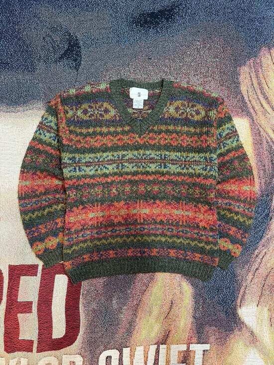 Cotton Ginny Sweaters - Vintage Cotton Ginny Multi-Colored Fair Isle V-Neck Sweater